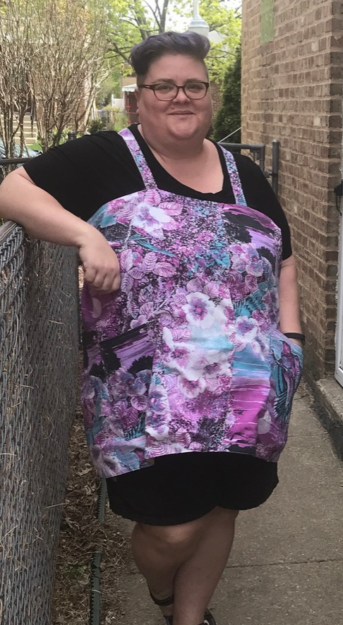 Crossback Pinafore Apron Reversible Vintage Blue Floral & Purple Bird Plus Size