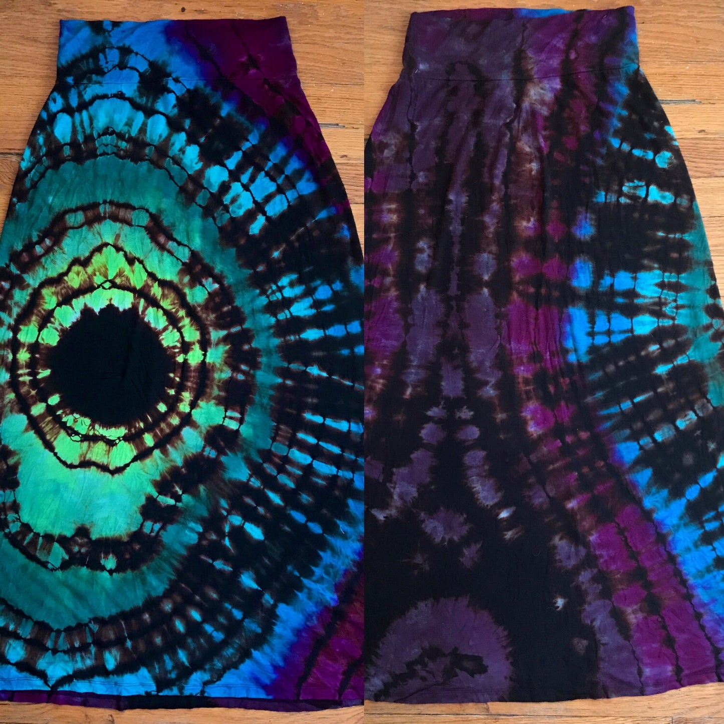 Tie Dye Maxi Skirt,  Size Medium. Peacock Colorway Geode