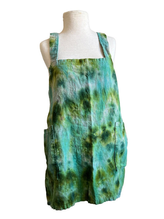 Crossback Pinafore Apron Linen Hand Dyed Green Small Petite  Size
