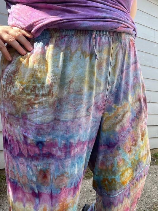 Tie Dye Linen Pants 3X Ice Dye Agate Watercolor