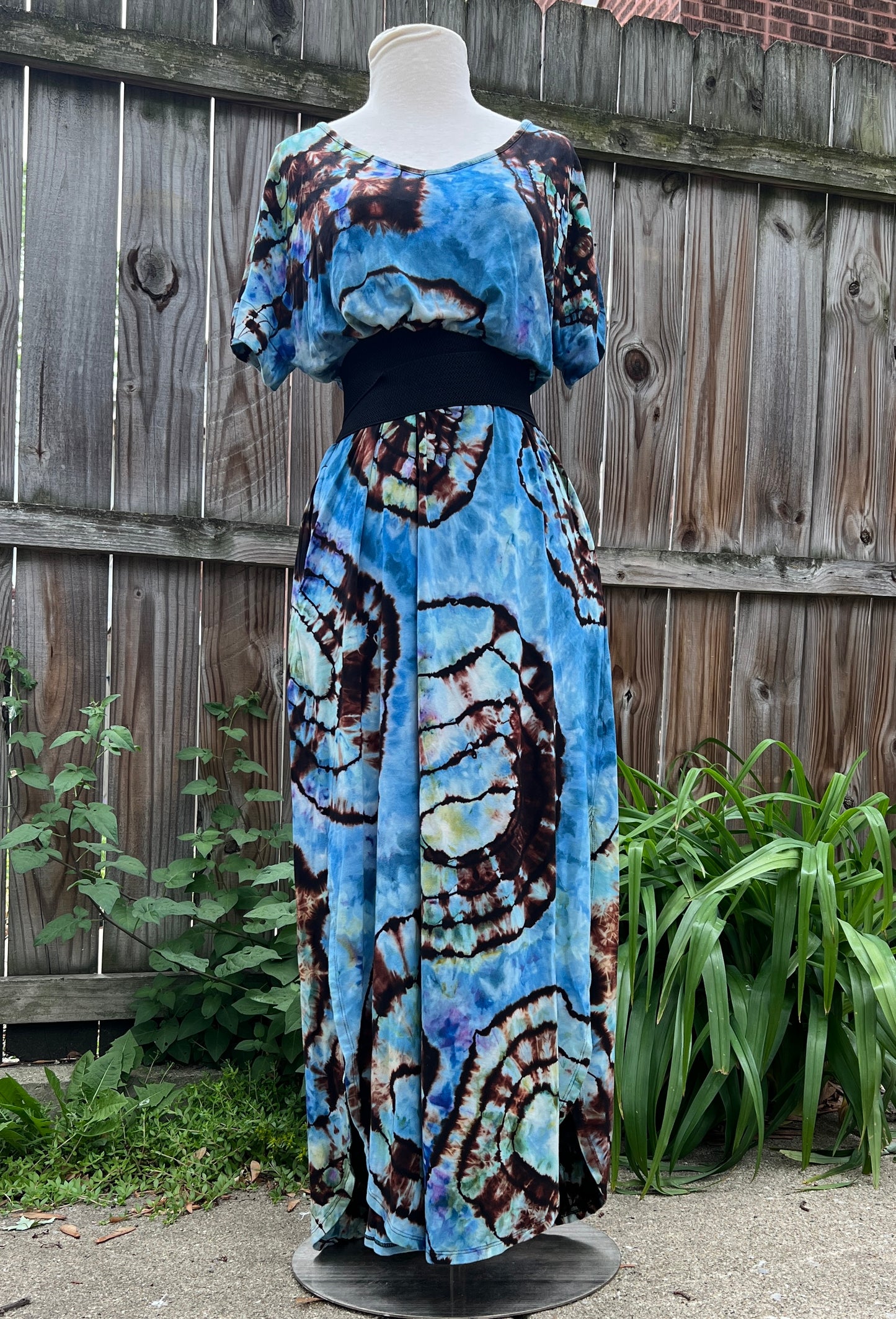Tie Dye Dress, Size Large 12-14, Blue and Black Reverse Shibori