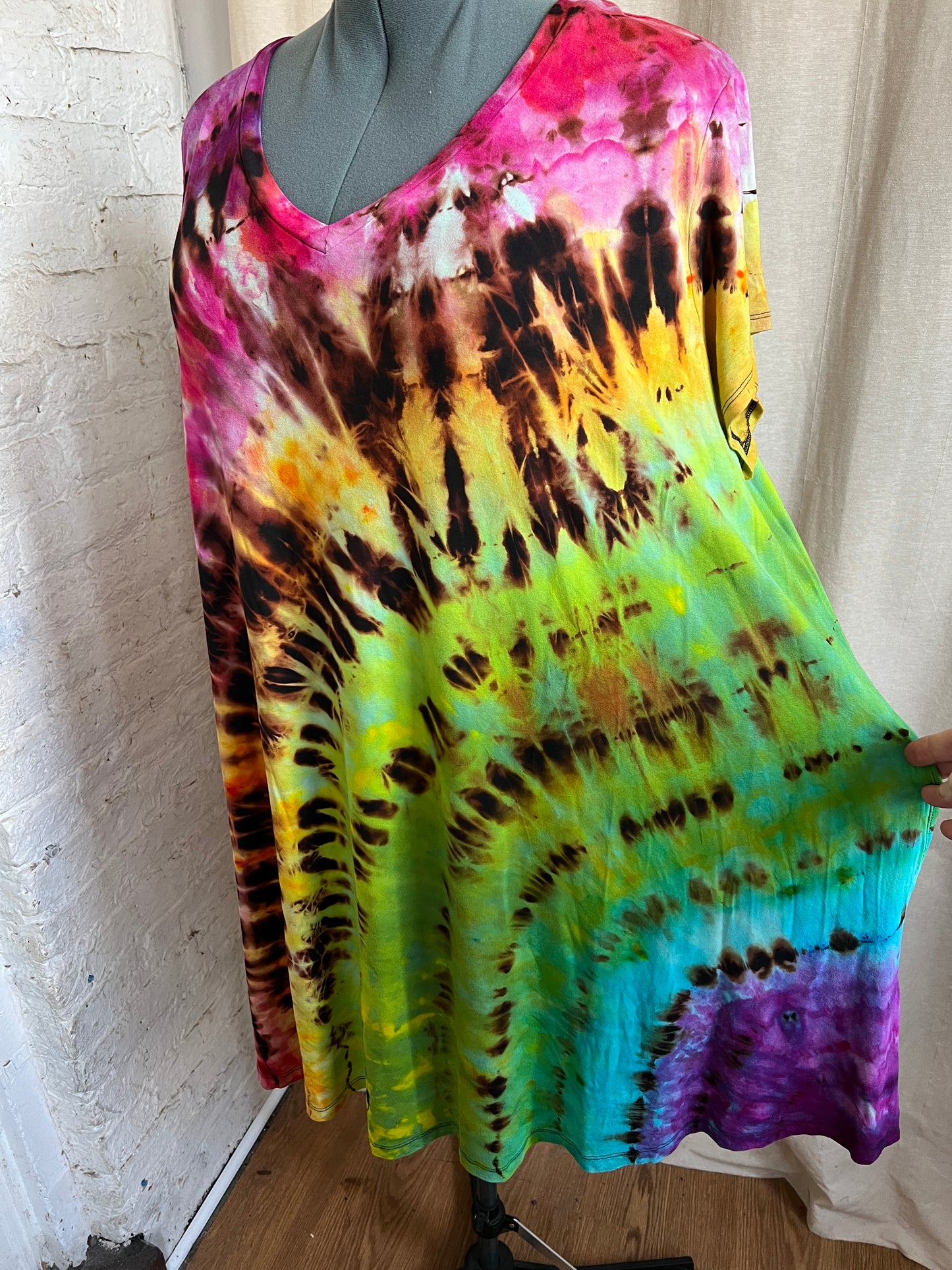 Tie Dye Dress 2X Short Sleeve Swing Rainbow Reverse