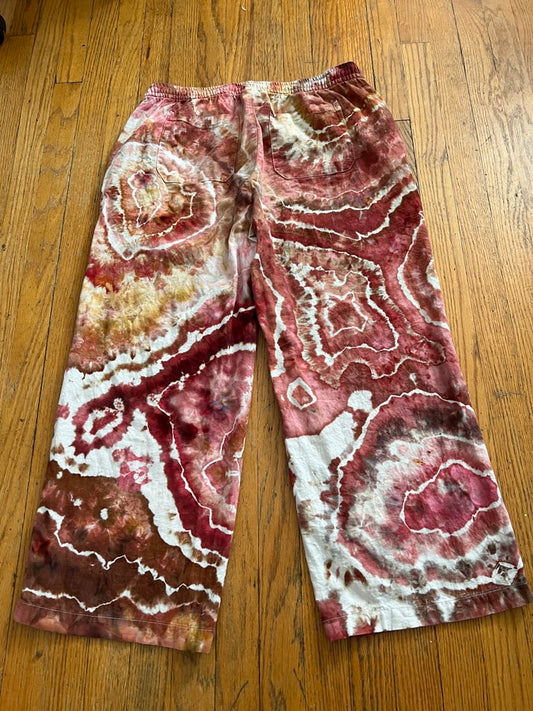 Tie Dye Linen Pants, Size Large Geode Chocolate Redwood