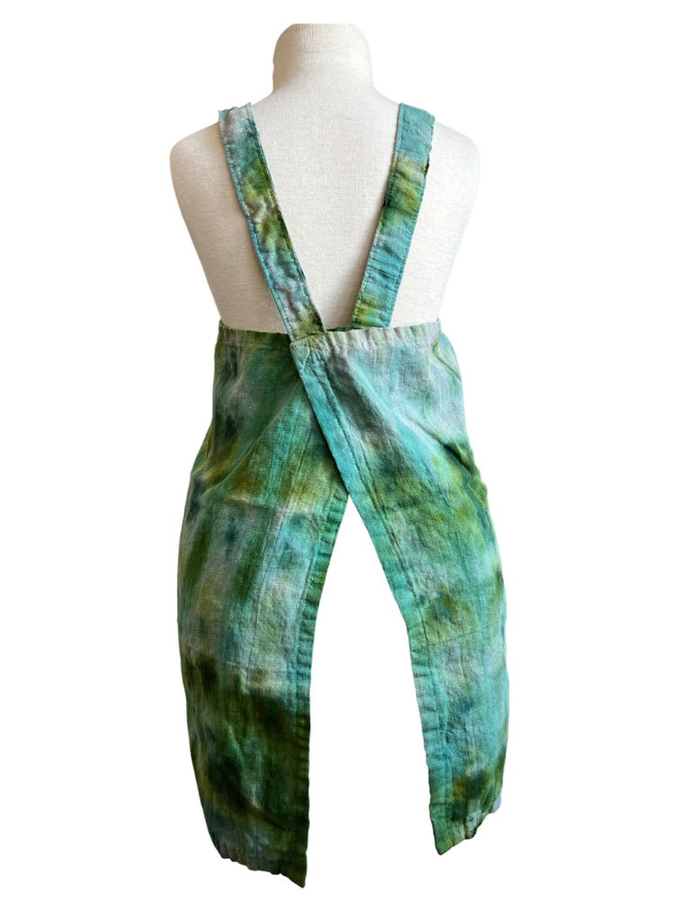 Crossback Pinafore Apron Linen Hand Dyed Green Small Petite  Size