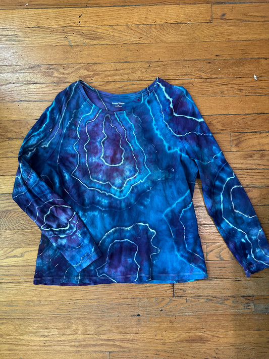 Tie Dye Tee Shirt XLarge XL Geode Blue and Purple Long Sleeve