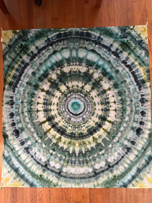 Tapestry- Ice Dyed Mandala Blue-Green