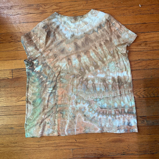 Tie Dye Tee, Upcycled, Women's Plus  4x  Sandy Beach Ice Dye