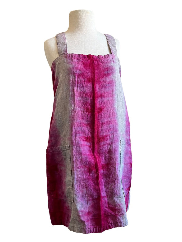 Crossback Pinafore Apron Linen Hand Dyed Magenta Regular Size