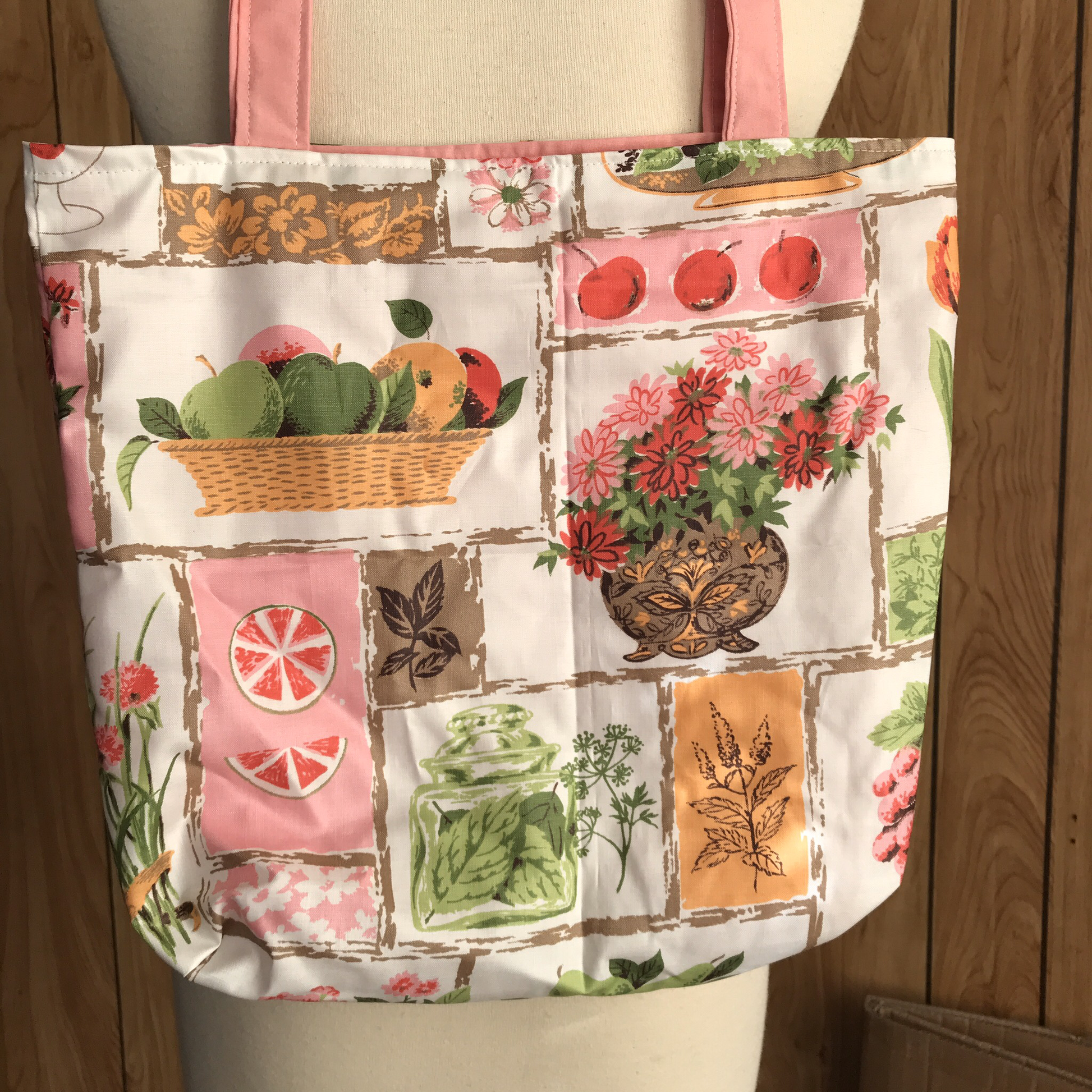 Tote Bag, vintage fruit and floral