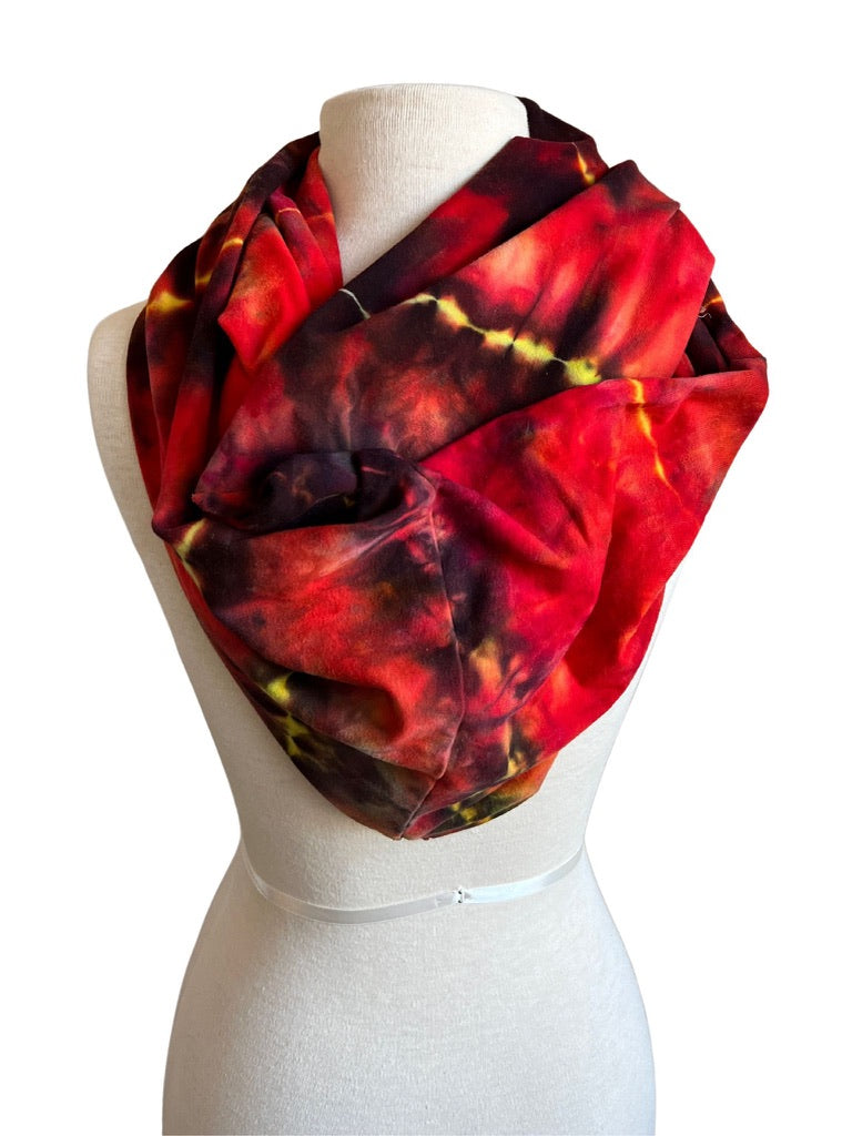 Tie Dyed Infinity Scarves, Fire Red Gold Black