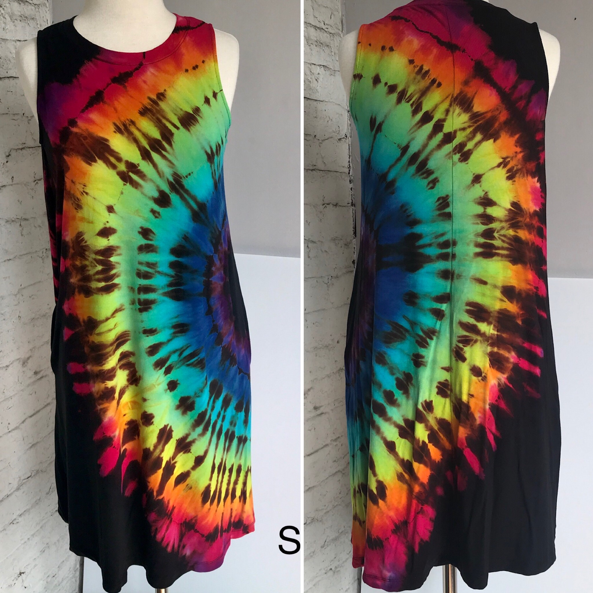 Tiedye Tank Dress  Sm 4-6 Black Rainbow