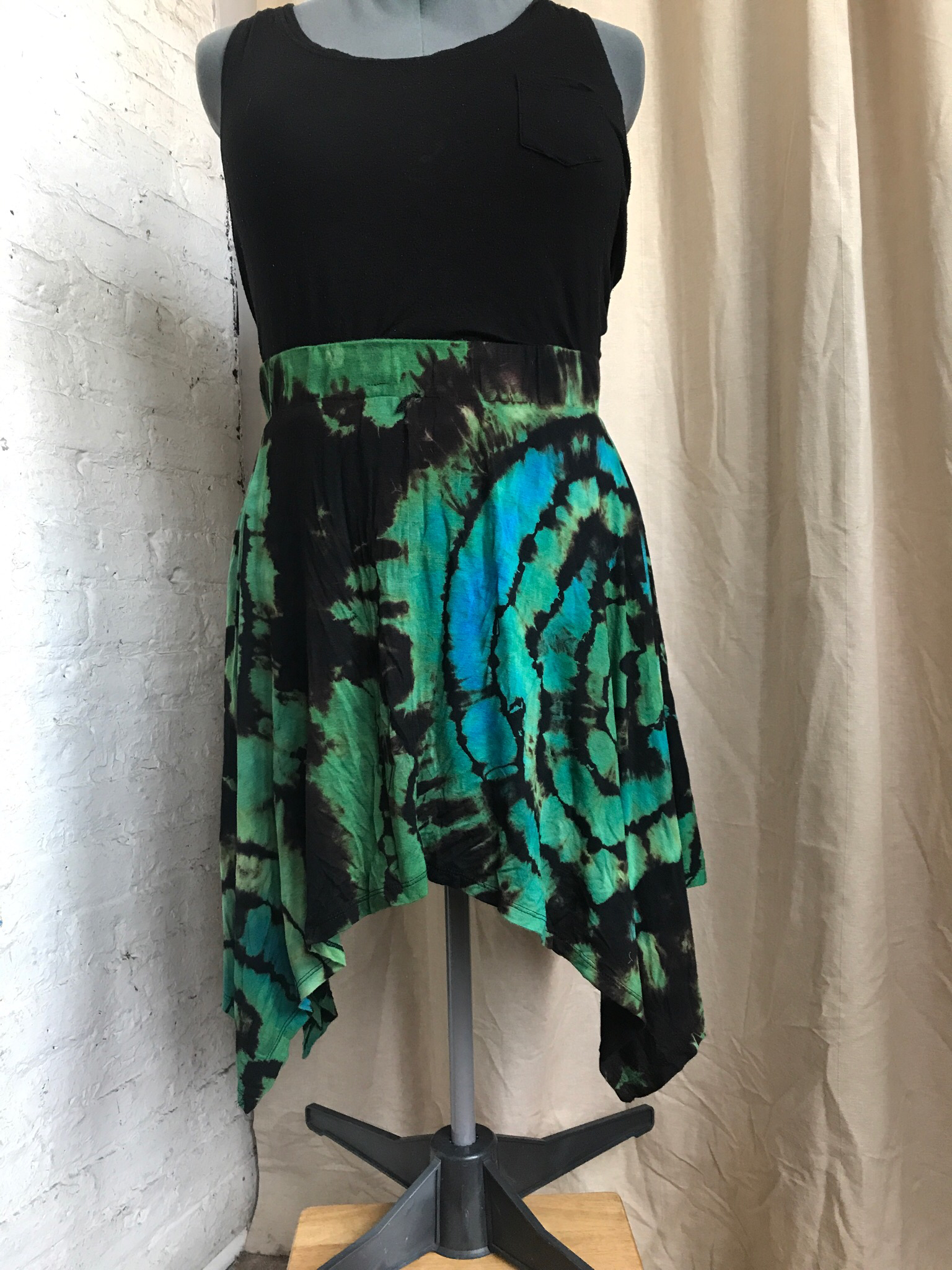 Skirt,  2x Tie dyed, Upcycled Hankerchief Hem Skirt