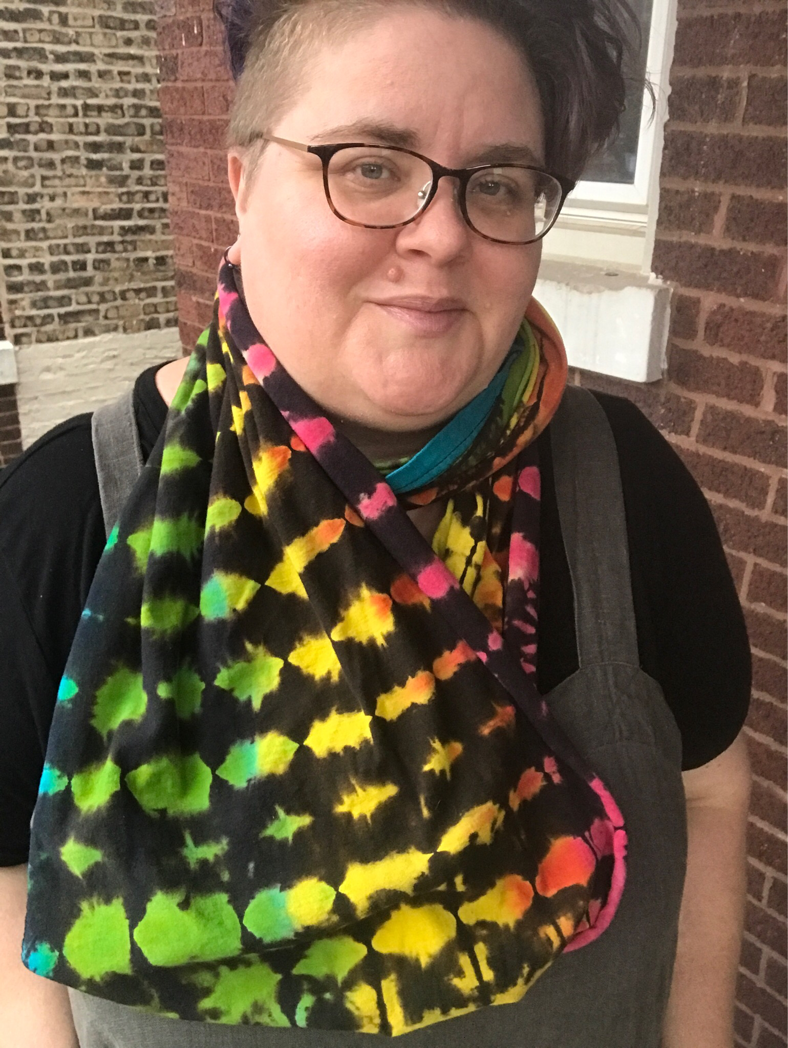 Tie Dyed Infinity Scarves, Reverse Dye, Black Rainbow Candy