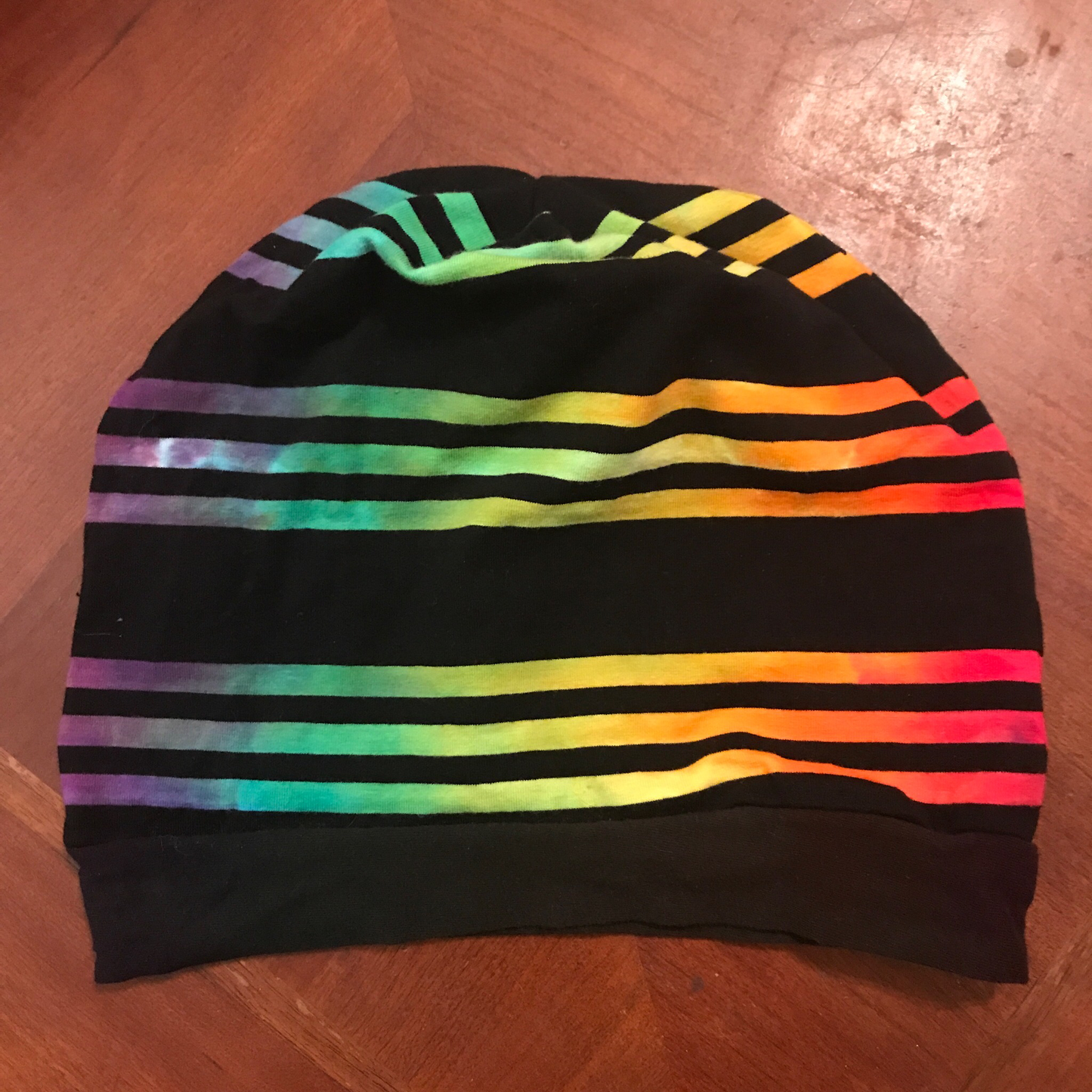 Beanie Hat Black Rainbow Tie Dye, Upcycled