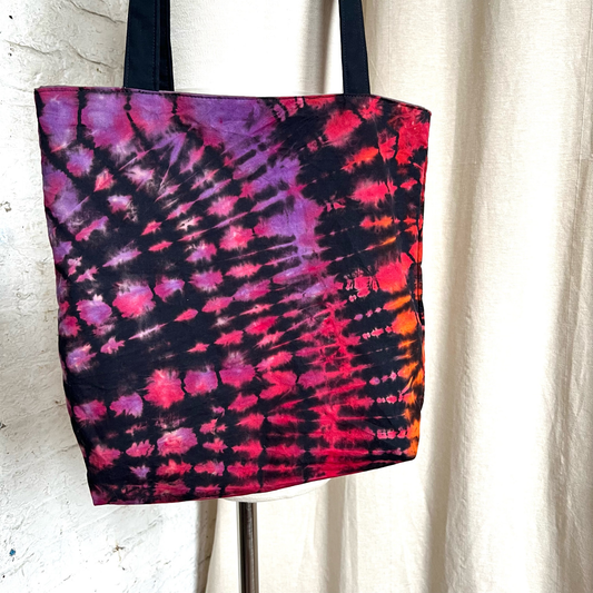 Tote Bag, Tie Dye Black Sunset Shibori