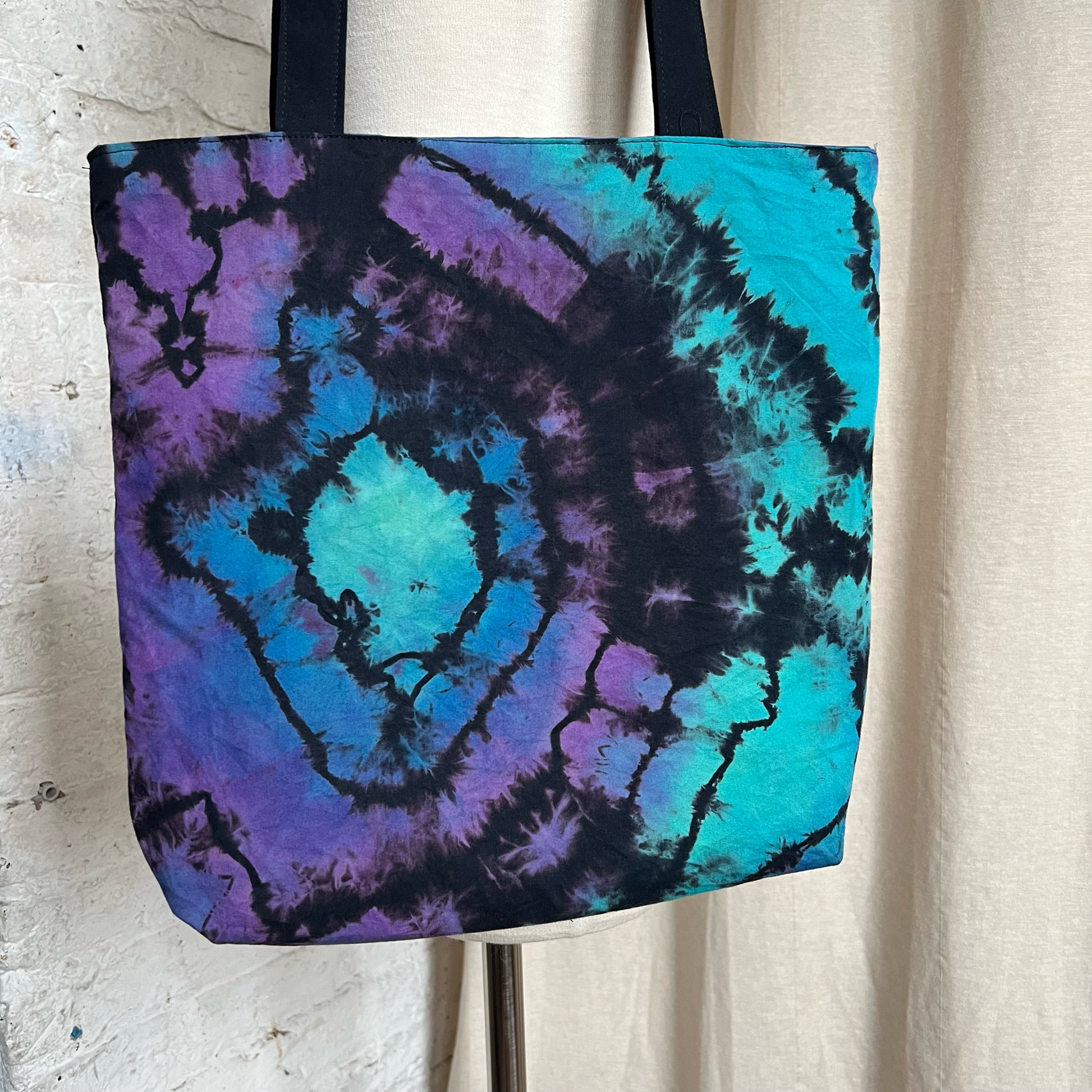 Tote Bag, Tie Dye Geode Peacock & Black