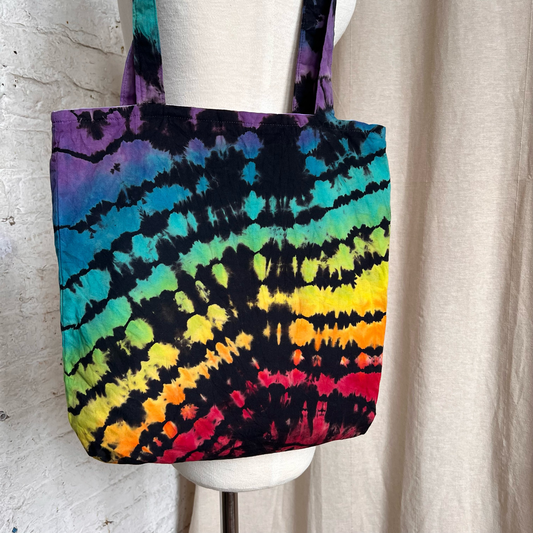 Tote Bag, Tie Dye Reverse Black Rainbow