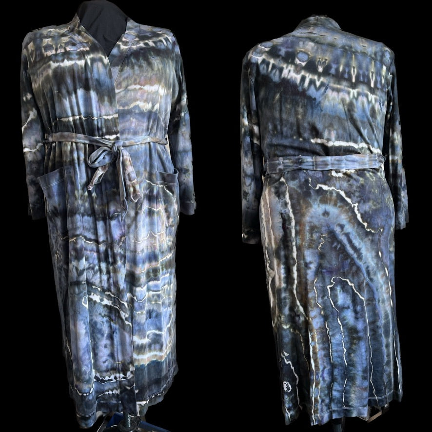 TIe Dye Robe, 2X (20-22) Ice Dyed, Stormy Night Geode