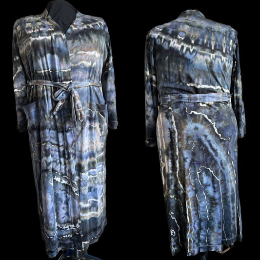 TIe Dye Robe, 2X (20-22) Ice Dyed, Stormy Night Geode