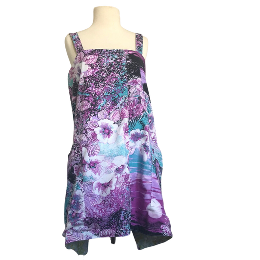 Crossback Pinafore Apron Reversible Vintage Blue Floral & Purple Bird Plus Size