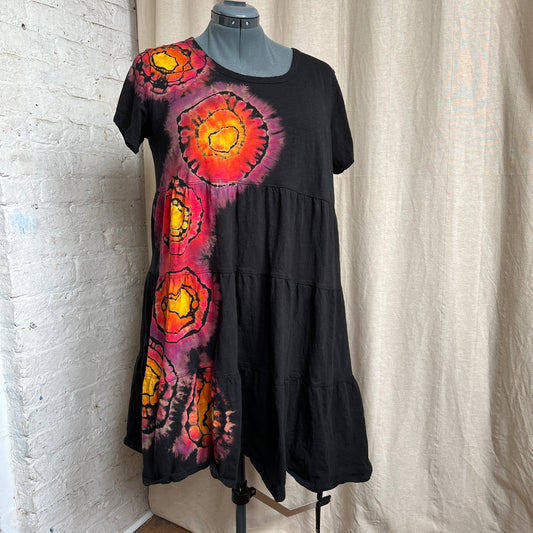 Tie Dye Dress Size XL  16-18 Sunset Geode Flowers Tiered