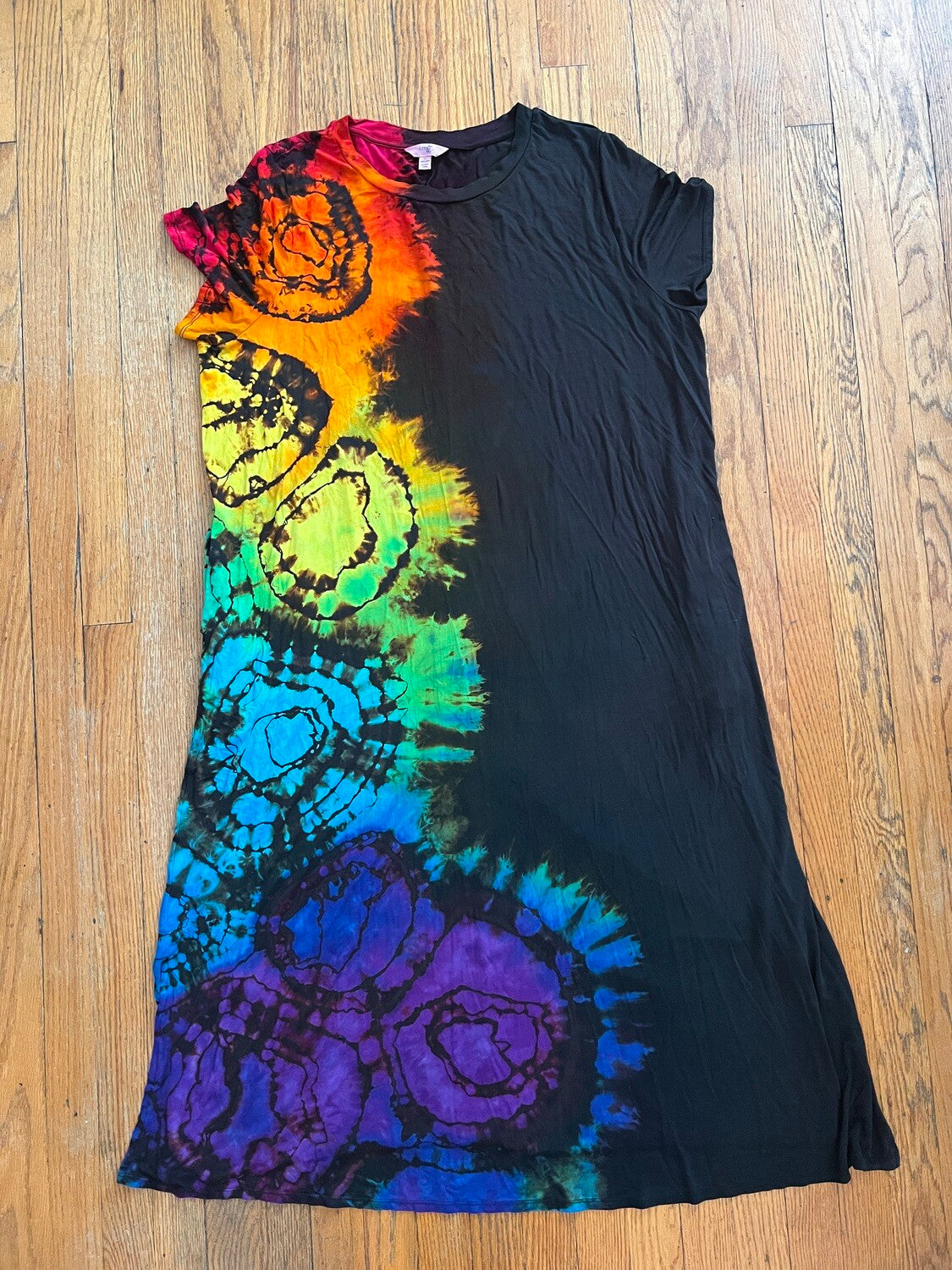 Tie Dye Maxi Dress 1X Reverse Dye Rainbow Geode Flower