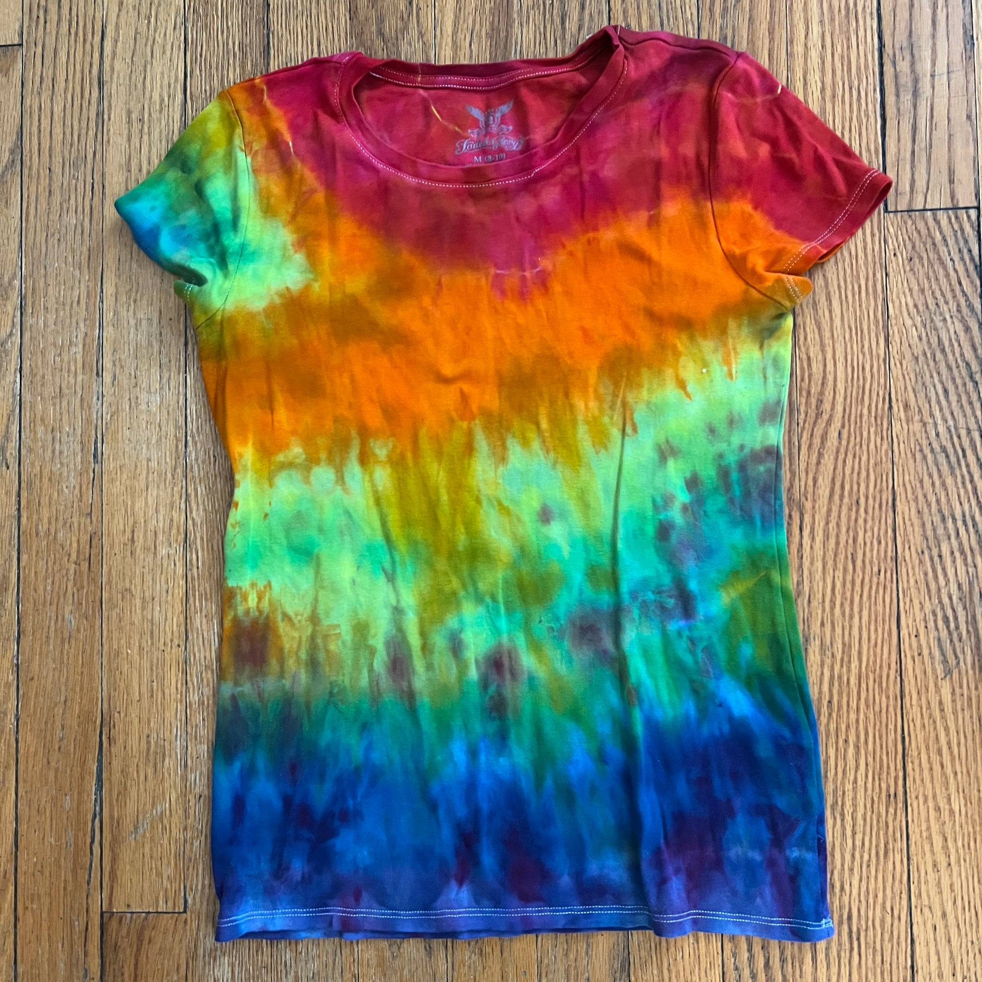 Tie Dye Tee, Upcycled, Medium Ice Dye Rainbow