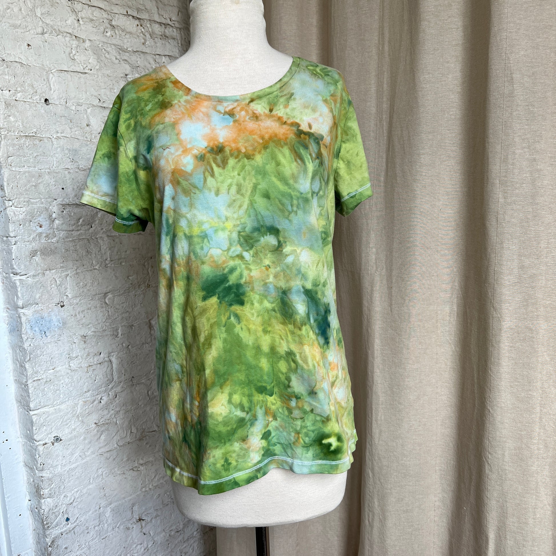 Tie Dye Tee, Upcycled,  Large, Ice Dyed Spring Green