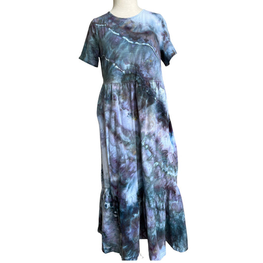 Tie Dye Dress, Short Sleeve with Tier, Stormy Skies