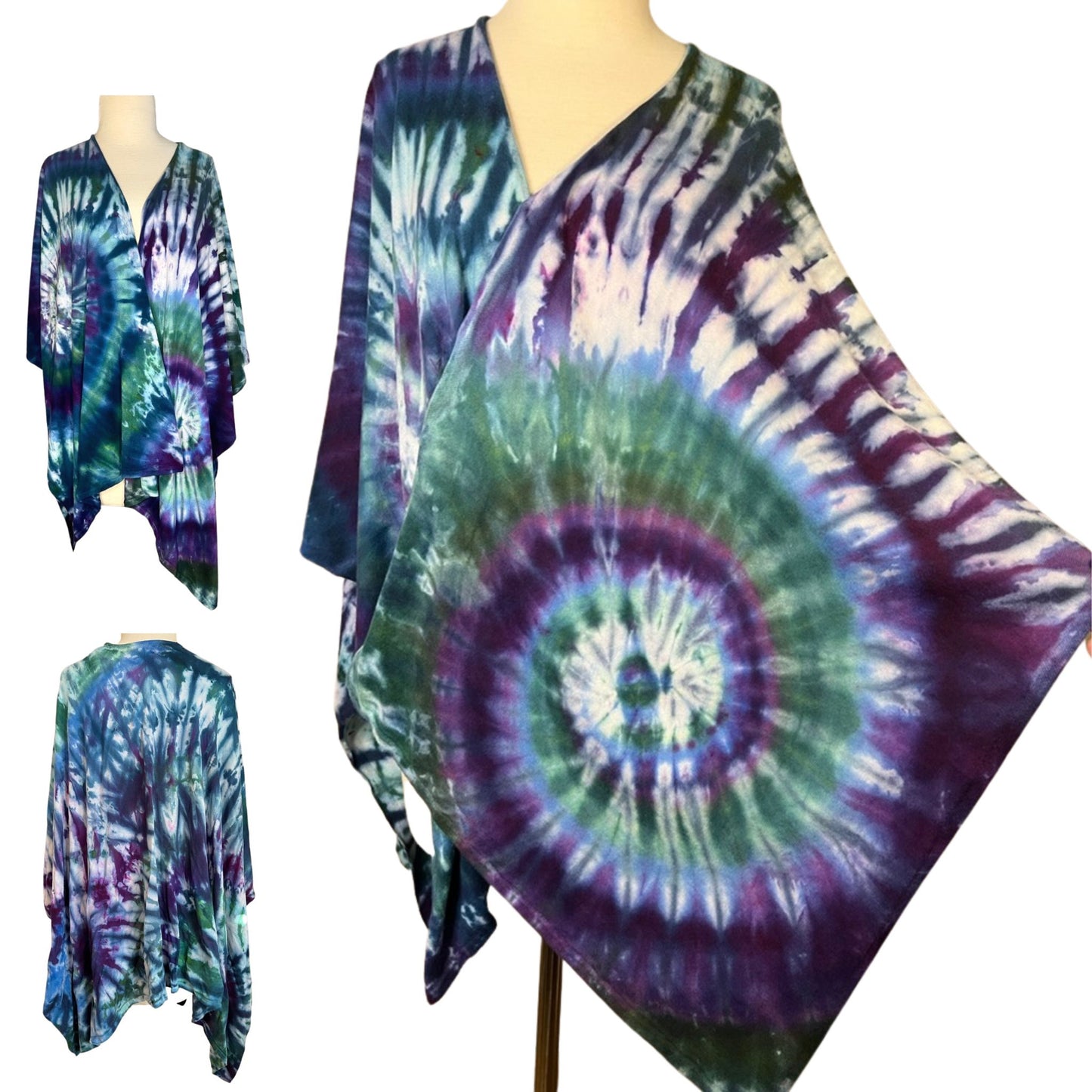 Tie Dye Wrap, Spiral Design Peacock Colorway