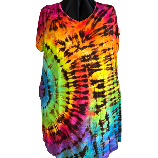 Tie Dye Dress 3X Short Sleeve Swing Rainbow Reverse