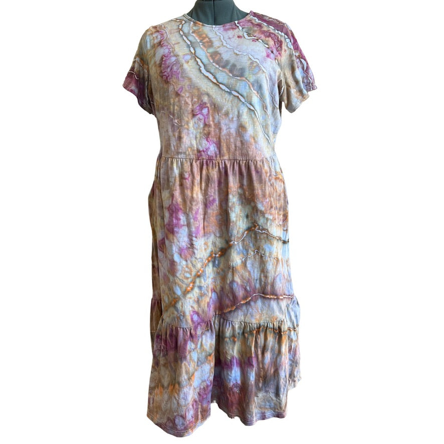 Tie Dye Dress, 2x Short Sleeve with Tier, Desert Colorway