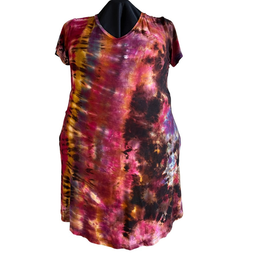 Tie Dye Dress 1X Short Sleeve Swing Autumn Galaxy Reverse