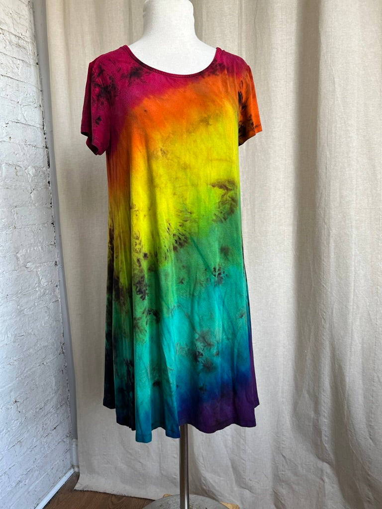 Tie Dye Dress, Reverse Rainbow Medium Upcycled