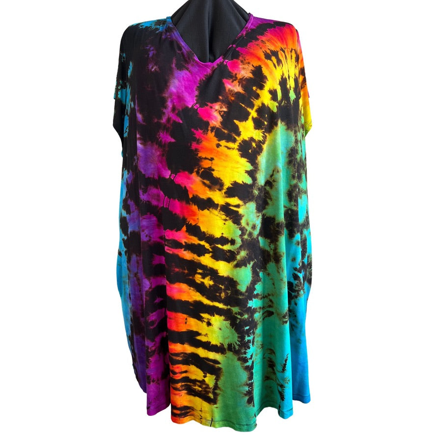 Tie Dye Dress 5X Short Sleeve Swing Rainbow Reverse