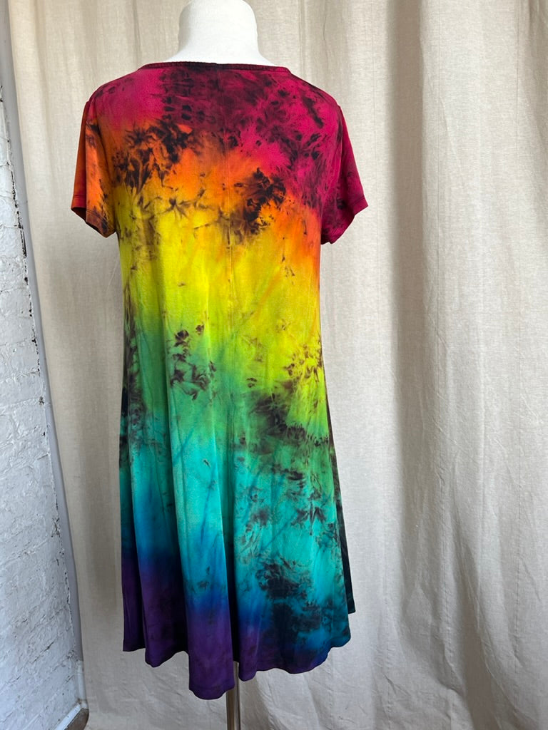 Tie Dye Dress, Reverse Rainbow Medium Upcycled