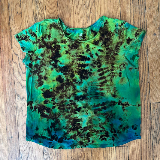 Tie Dye Tee, Size XL Reverse Scrunch Blue Green