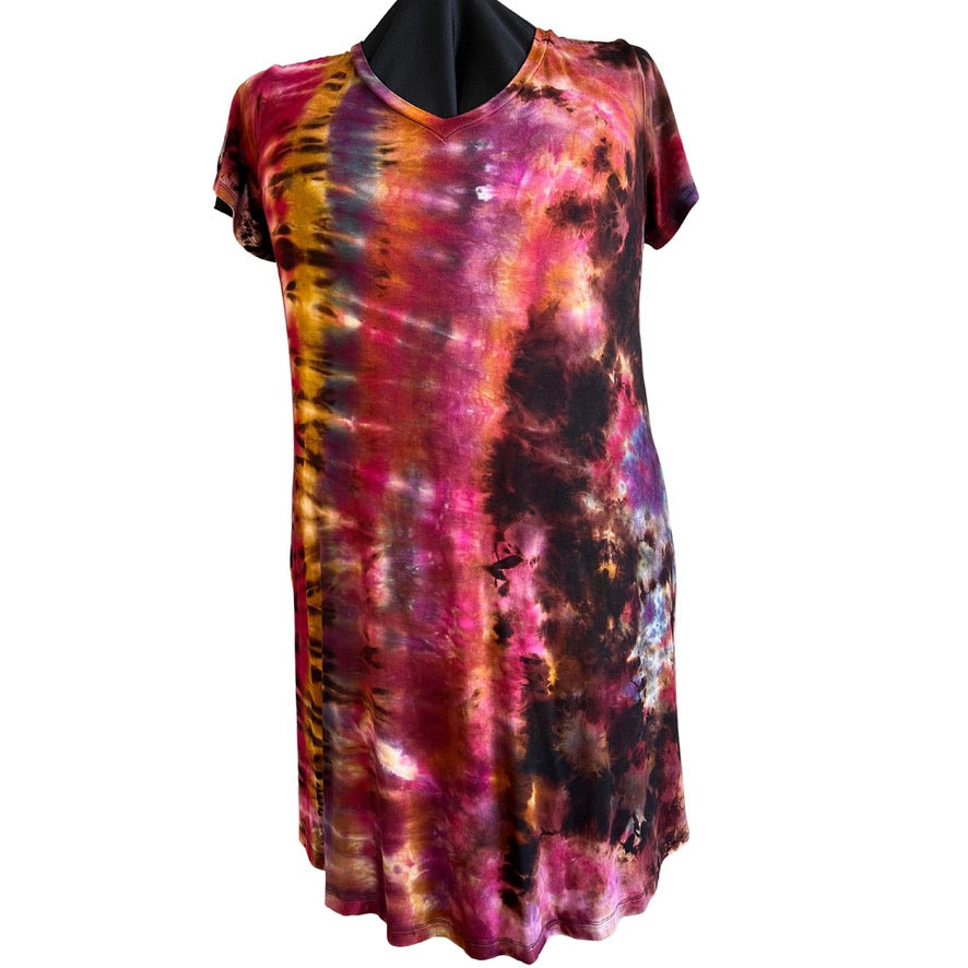 Tie Dye Dress 1X Short Sleeve Swing Autumn Galaxy Reverse