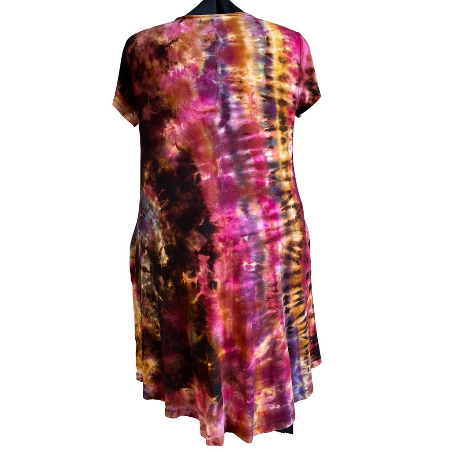 Tie Dye Dress 1X Short Sleeve Swing Autumn Galaxy Reverse
