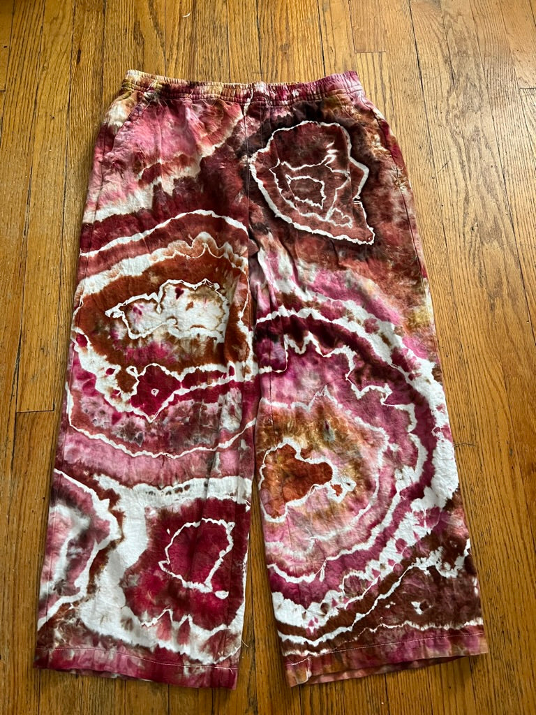 Tie Dye Linen Pants, Size Large Geode Chocolate Redwood