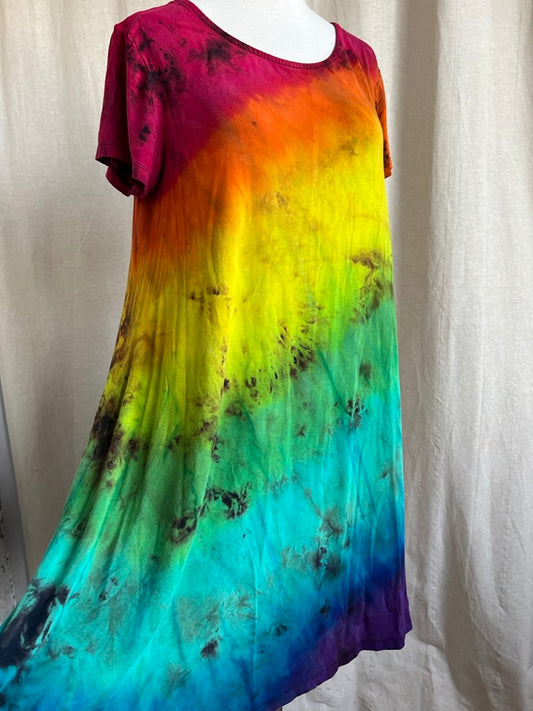 Tie Dye Dress, Reverse Rainbow Medium Upcycled