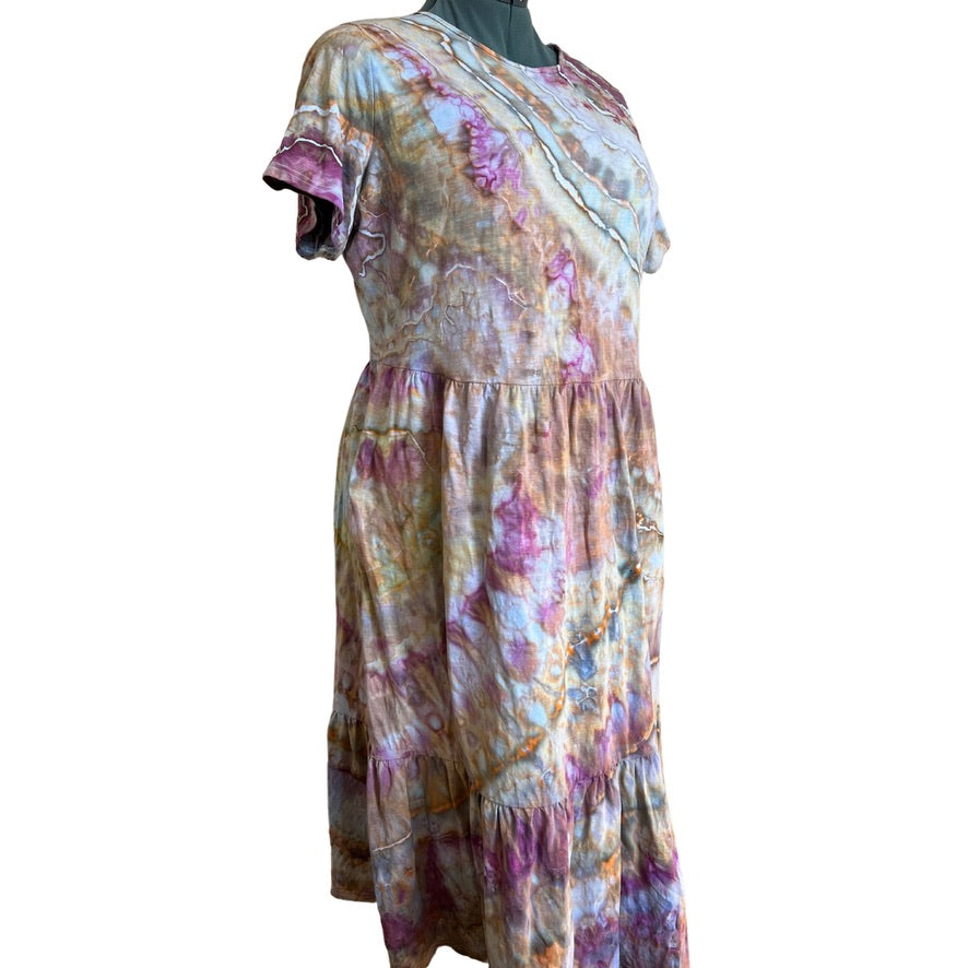 Tie Dye Dress, 2x Short Sleeve with Tier, Desert Colorway