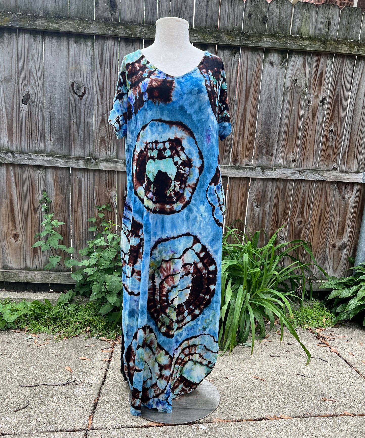 Tie Dye Dress, Size Large 12-14, Blue and Black Reverse Shibori