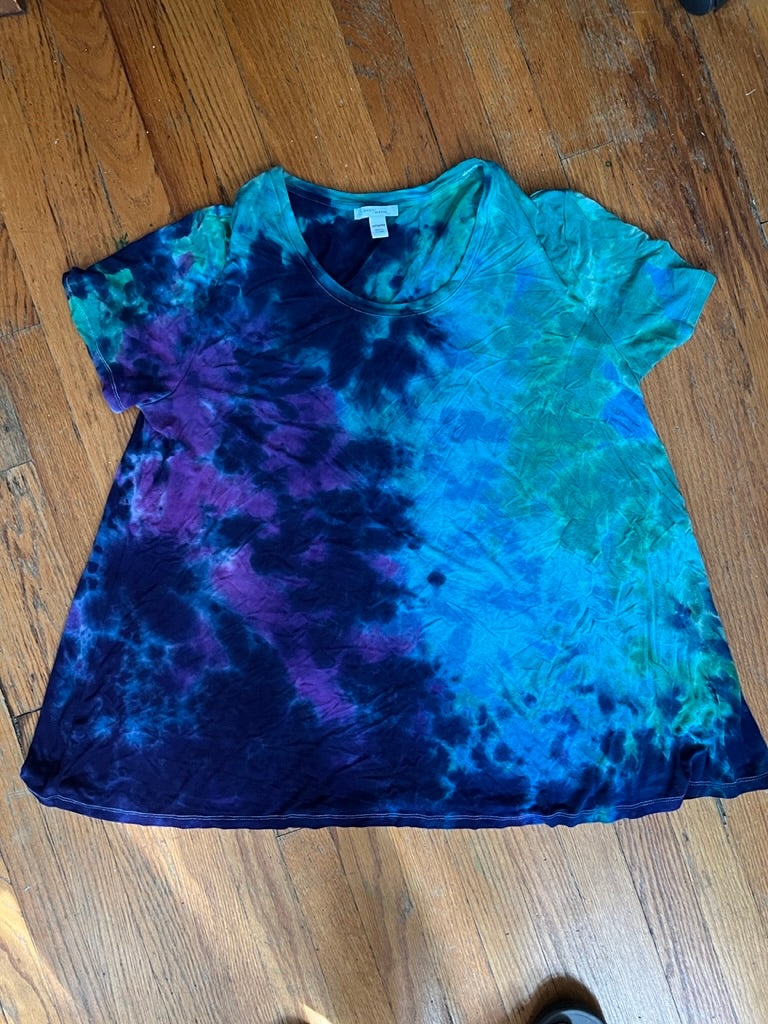 Tie Dye Shirt, Size 2X, Ice Dye Peacock Scrunch