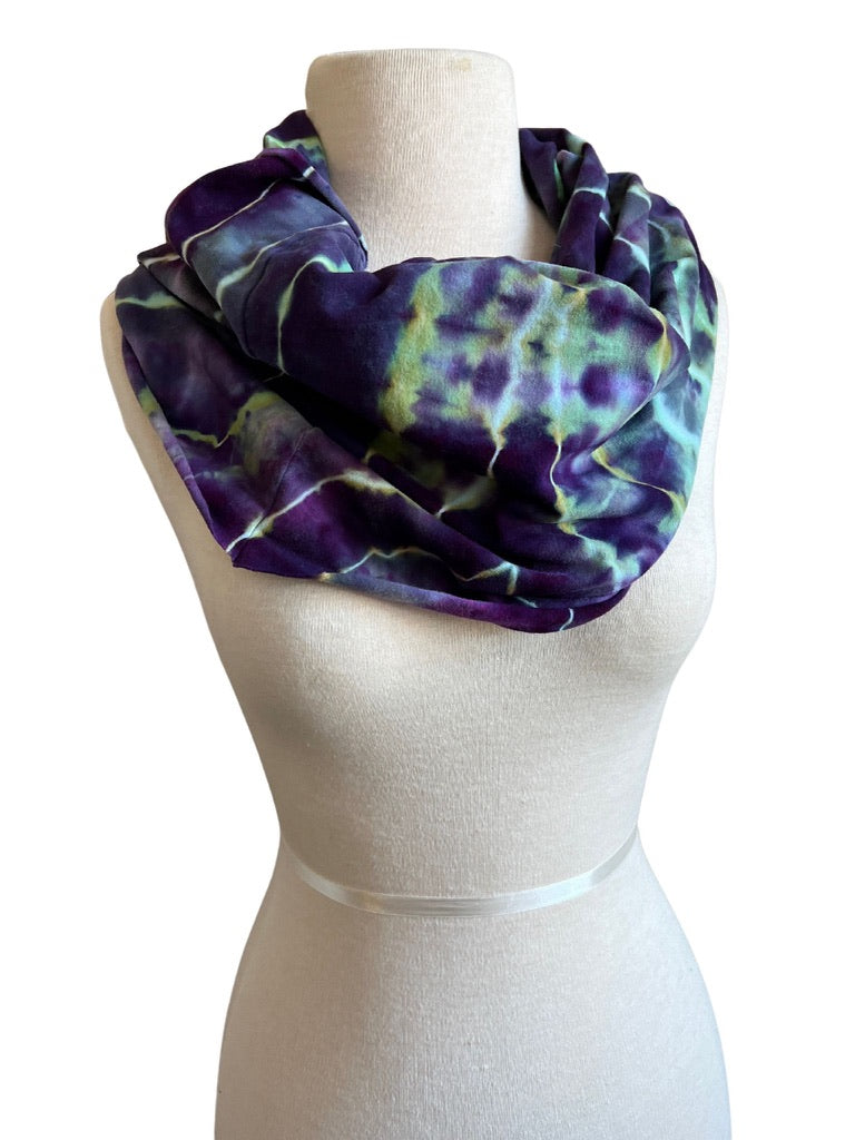 Tie Dyed Infinity Scarves, Geode Purple & Turquoise