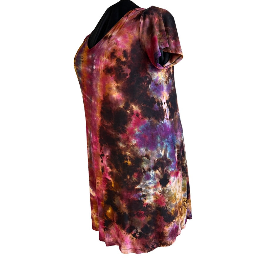 Tie Dye Dress 1X Short Sleeve Swing Autumn Galaxy Reverse