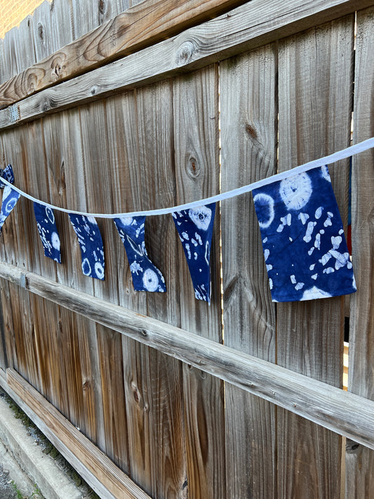 Fabric Bunting Indigo Blue Shibori Batik