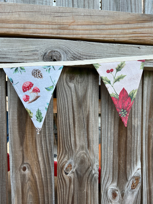 Fabric Bunting winter Mushroom