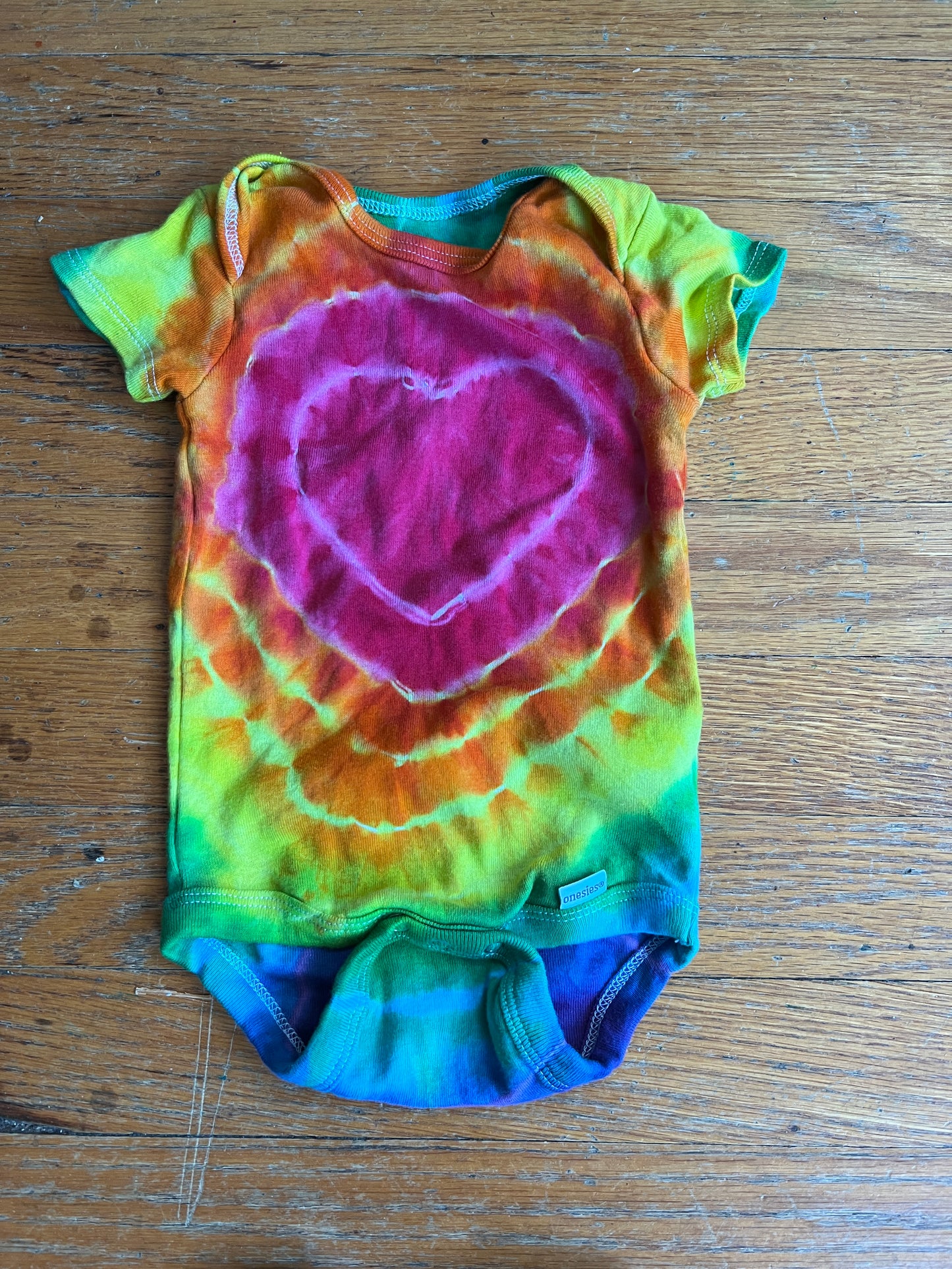 Kids, Baby Onesie, 3-6 M Rainbow Heart Tie Dye Hand Dyed
