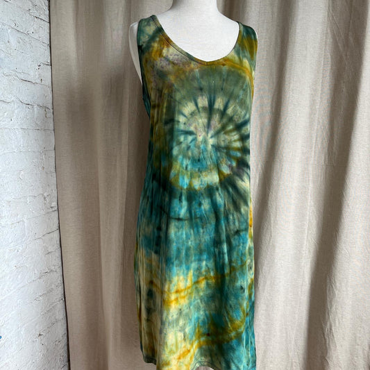 Tie Dye Tank Dress Large, Green Iced Spiral